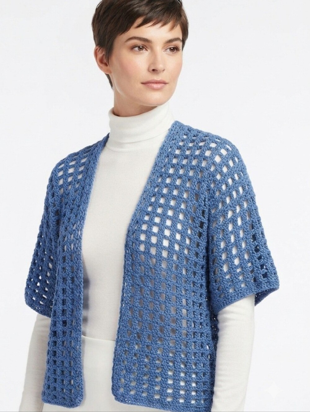 Handmade Blue Cotton Crochet Granny Square Cardigan Jacket